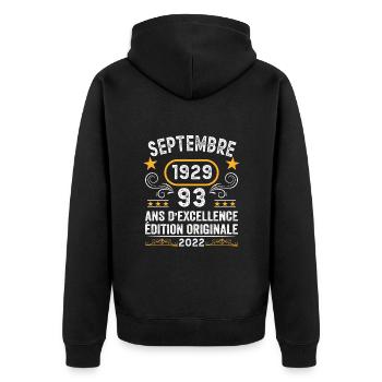 Septembre 1929 93 Ans Anniversaire Idée Cadeau - Veste à capuche bio Premium Unisexe - noir - Dos - Nico (187cm)