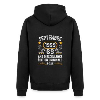 Septembre 1959 63 Ans Anniversaire Idée Cadeau - Veste à capuche bio Premium Unisexe - noir - Dos - Nico (187cm)