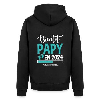 Bientôt Papy En 2024 Idée Cadeau Annonce Grossesse - Veste à capuche bio Premium Unisexe - noir - Dos - Nico (187cm)
