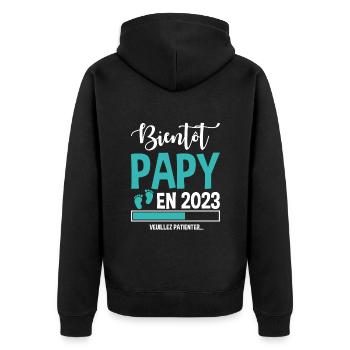Bientôt Papy En 2023 Idée Cadeau Annonce Grossesse - Veste à capuche bio Premium Unisexe - noir - Dos - Nico (187cm)