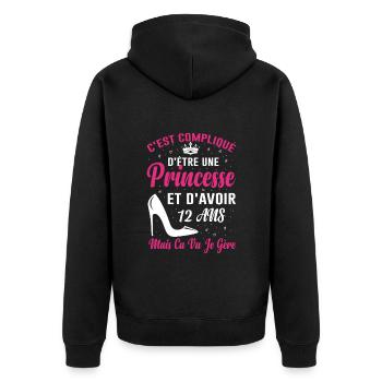 Princesse 12 Ans Anniversaire Idée Cadeau Licorne - Veste à capuche bio Premium Unisexe - noir - Dos - Nico (187cm)