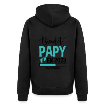 Bientôt Papy En 2023 Idée Cadeau Annonce Grossesse - Veste à capuche bio Premium Unisexe - noir - Dos - Nico (187cm)