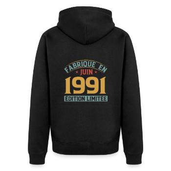 Fabriqué En Juin 1991 Anniversaire Cadeau Vintage - Veste à capuche bio Premium Unisexe - noir - Dos - Nico (187cm)