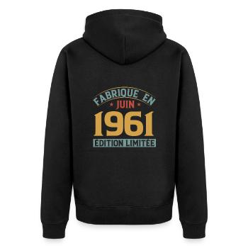 Fabriqué En Juin 1961 Anniversaire Cadeau Vintage - Veste à capuche bio Premium Unisexe - noir - Dos - Nico (187cm)
