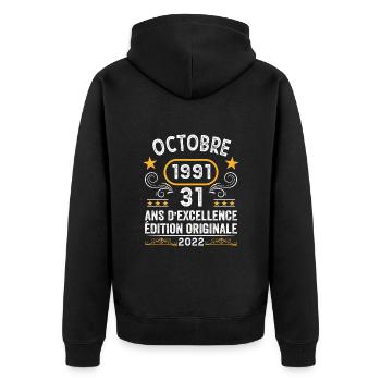 Octobre 1991 31 Ans Citation Anniversaire Vintage - Veste à capuche bio Premium Unisexe - noir - Dos - Nico (187cm)