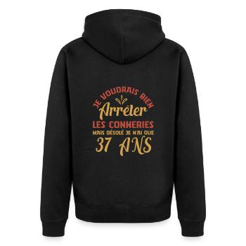 Je N'ai Que 37 Ans Anniversaire Cadeau Vintage Âge - Veste à capuche bio Premium Unisexe - noir - Dos - Nico (187cm)
