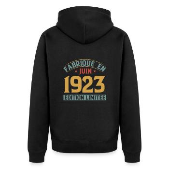 Fabriqué En Juin 1923 Anniversaire Cadeau Vintage - Veste à capuche bio Premium Unisexe - noir - Dos - Nico (187cm)