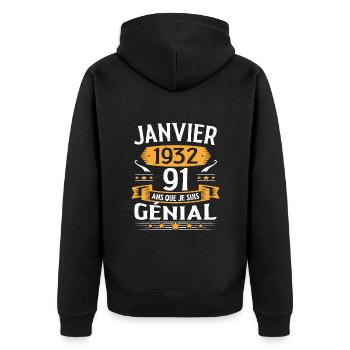 Janvier 1932 91 Ans Anniversaire Vintage Cadeau - Veste à capuche bio Premium Unisexe - noir - Dos - Nico (187cm)