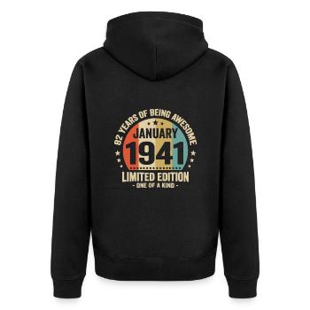 82 Ans Janvier 1941 Anniversaire Cadeau Vintage - Veste à capuche bio Premium Unisexe - noir - Dos - Nico (187cm)