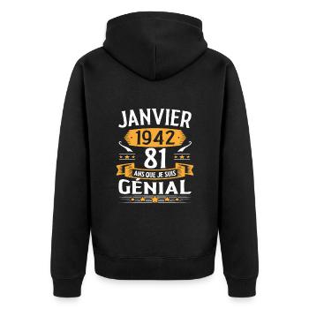 Janvier 1942 81 Ans Anniversaire Vintage Cadeau - Veste à capuche bio Premium Unisexe - noir - Dos - Nico (187cm)
