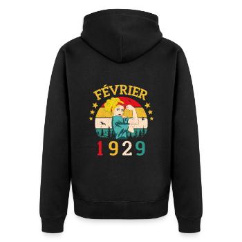 Février 1929 anniversaire idée cadeau vintage 1929 - Veste à capuche bio Premium Unisexe - noir - Dos - Nico (187cm)