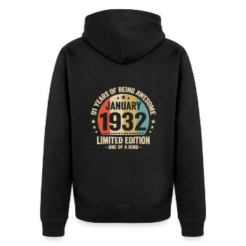 91 years January 1932 Anniversary Vintage gift - Unisex Premium Organic Zip Hoodie - black - Back - Nico (187cm)