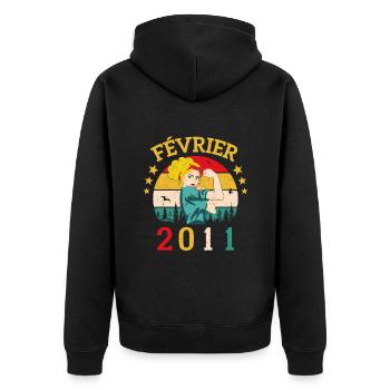 Février 2011 anniversaire idée cadeau vintage 2011 - Veste à capuche bio Premium Unisexe - noir - Dos - Nico (187cm)