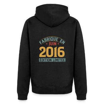 Fabriqué En Juin 2016 Anniversaire Cadeau Vintage - Veste à capuche bio Premium Unisexe - noir - Dos - Nico (187cm)