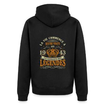 80 Ans 1943 Joyeux Anniversaire Vintage Perfection - Veste à capuche bio Premium Unisexe - noir - Dos - Nico (187cm)