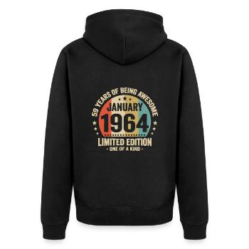 59 years January 1964 Anniversary Vintage gift - Unisex Premium Organic Zip Hoodie - black - Back - Nico (187cm)