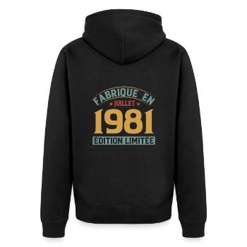 Fabriqué En Juillet 1981 Anniversaire Vintage 1981 - Veste à capuche bio Premium Unisexe - noir - Dos - Nico (187cm)