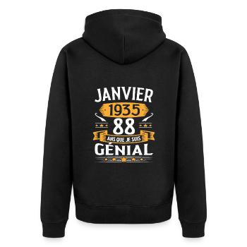 Janvier 1935 88 Ans Anniversaire Vintage Cadeau - Veste à capuche bio Premium Unisexe - noir - Dos - Nico (187cm)