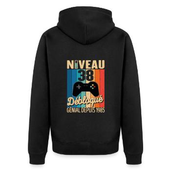 38 Ans 1985 Anniversaire Cadeau Citation Gamer - Veste à capuche bio Premium Unisexe - noir - Dos - Nico (187cm)