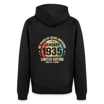 88 years January 1935 anniversary Vintage gift - Unisex Premium Organic Zip Hoodie - black - Back - Nico (187cm)
