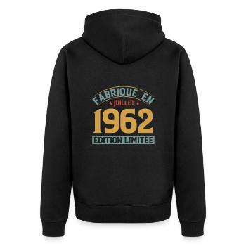 Fabriqué En Juillet 1962 Anniversaire Vintage 1962 - Veste à capuche bio Premium Unisexe - noir - Dos - Nico (187cm)
