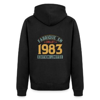 Fabriqué En Juillet 1983 Anniversaire Vintage 1983 - Veste à capuche bio Premium Unisexe - noir - Dos - Nico (187cm)