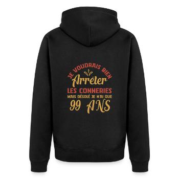 Je N'ai Que 99 Ans Anniversaire Cadeau Vintage Âge - Veste à capuche bio Premium Unisexe - noir - Dos - Nico (187cm)
