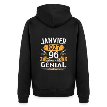 Janvier 1927 96 Ans Anniversaire Vintage Cadeau - Veste à capuche bio Premium Unisexe - noir - Dos - Nico (187cm)