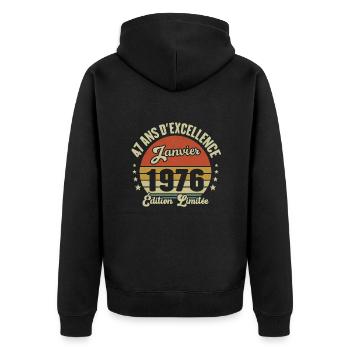 47 Ans Janvier 1976 Anniversaire Vintage Cadeau - Veste à capuche bio Premium Unisexe - noir - Dos - Nico (187cm)