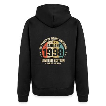 25 Ans Janvier 1998 Anniversaire Cadeau Vintage - Veste à capuche bio Premium Unisexe - noir - Dos - Nico (187cm)