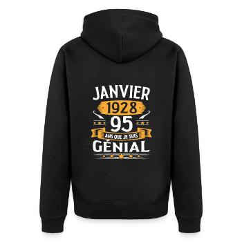 Janvier 1928 95 Ans Anniversaire Vintage Cadeau - Veste à capuche bio Premium Unisexe - noir - Dos - Nico (187cm)
