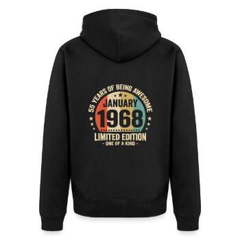55 years January 1968 anniversary Vintage gift - Unisex Premium Organic Zip Hoodie - black - Back - Nico (187cm)