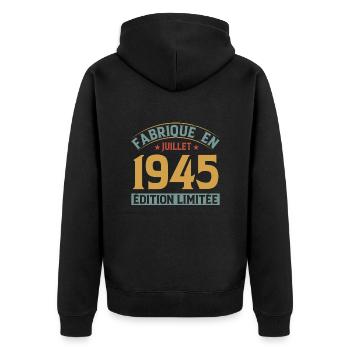 Fabriqué En Juillet 1945 Anniversaire Vintage 1945 - Veste à capuche bio Premium Unisexe - noir - Dos - Nico (187cm)
