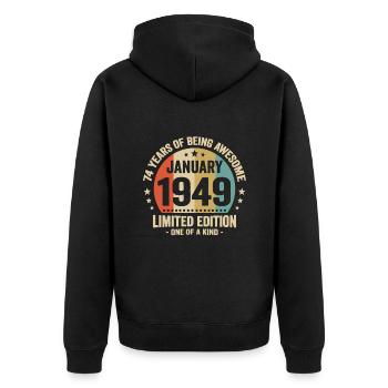 74 years January 1949 Anniversary Vintage gift - Unisex Premium Organic Zip Hoodie - black - Back - Nico (187cm)