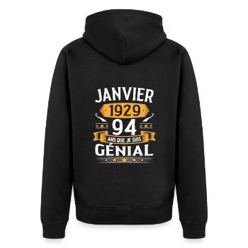 Janvier 1929 94 Ans Anniversaire Vintage Cadeau - Veste à capuche bio Premium Unisexe - noir - Dos - Nico (187cm)