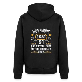 Novembre 1931 91 Ans Anniversaire Idée Cadeau - Veste à capuche bio Premium Unisexe - noir - Dos - Nico (187cm)