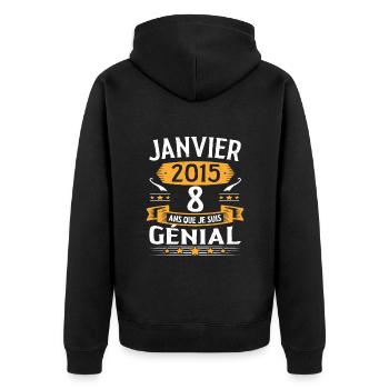 Janvier 2015 8 Ans Anniversaire Vintage Cadeau - Veste à capuche bio Premium Unisexe - noir - Dos - Nico (187cm)