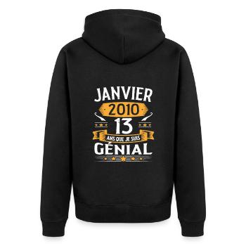 Janvier 2010 13 Ans Anniversaire Vintage Cadeau - Veste à capuche bio Premium Unisexe - noir - Dos - Nico (187cm)