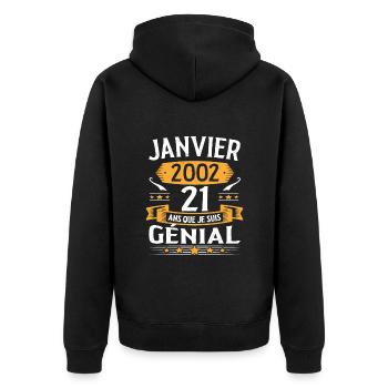 Janvier 2002 21 Ans Anniversaire Vintage Cadeau - Veste à capuche bio Premium Unisexe - noir - Dos - Nico (187cm)
