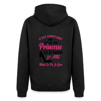 Princesse 31 Ans Idée Cadeau Anniversaire Amour - Veste à capuche bio Premium Unisexe - noir - Dos - Nico (187cm)