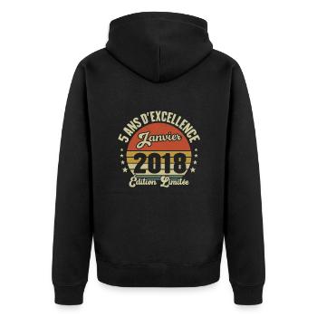 5 Ans Janvier 2018 Anniversaire Vintage Cadeau - Veste à capuche bio Premium Unisexe - noir - Dos - Nico (187cm)