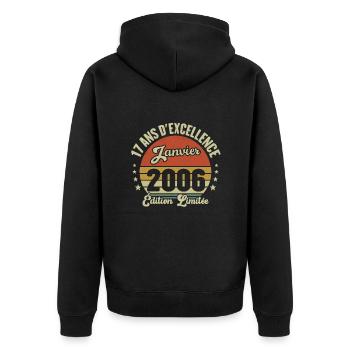 17 Ans Janvier 2006 Anniversaire Vintage Cadeau - Veste à capuche bio Premium Unisexe - noir - Dos - Nico (187cm)