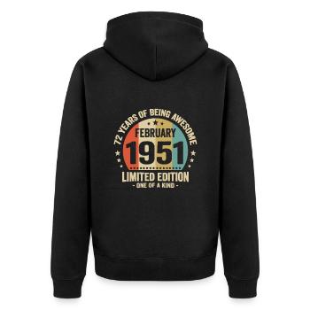 72 Years Of Being Awesome Since February 1951 - Unisex Premium Organic Zip Hoodie - black - Back - Nico (187cm)