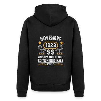Novembre 1923 99 Ans Anniversaire Idée Cadeau - Veste à capuche bio Premium Unisexe - noir - Dos - Nico (187cm)