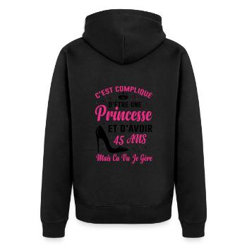 Princesse 45 Ans Idée Cadeau Anniversaire Amour - Veste à capuche bio Premium Unisexe - noir - Dos - Nico (187cm)