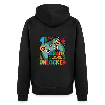 Level of the 1st year unlocked - Unisex Premium Organic Zip Hoodie - black - Back - Nico (187cm)
