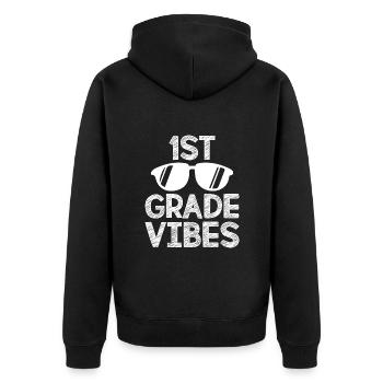 Die Schwingungen des 1. Jahres - Unisex Premium Bio Zip Hoodie - Schwarz - Hinten - Nico (187cm)