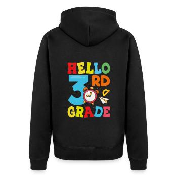 Hallo 3. Jahr - Unisex Premium Bio Zip Hoodie - Schwarz - Hinten - Nico (187cm)