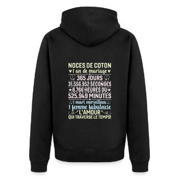 Noces De Coton 1 An De Mariage - Veste à capuche bio Premium Unisexe - noir - Dos - Nico (187cm)