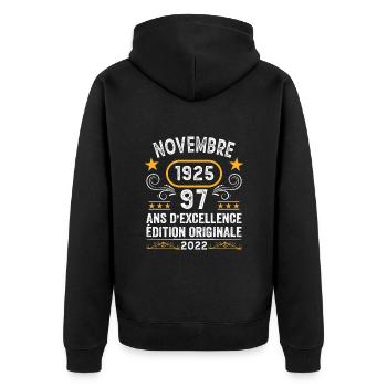Novembre 1925 97 Ans Anniversaire Idée Cadeau - Veste à capuche bio Premium Unisexe - noir - Dos - Nico (187cm)